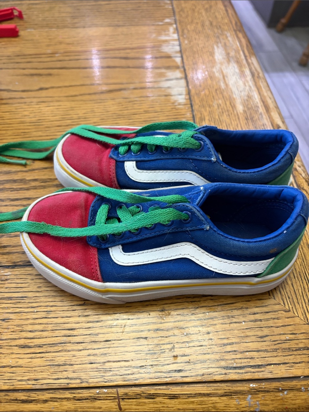 Vans Kids size 13 Low-Top Sneakers in Red, Blue & Green with White Stripe